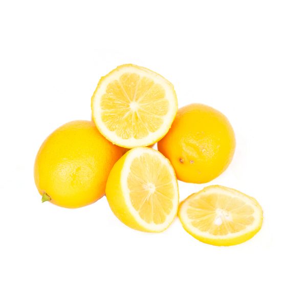 Improved Meyer Lemon Semi-Dwarf Tree Lemons on white background