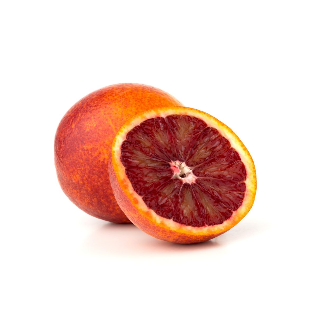 Image of juicy deep crimson flesh of sliced Moro Blood Orange Tree